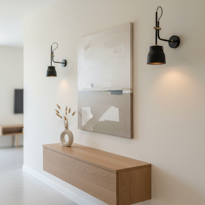 Euro Industrial One Light Wall Sconce Matte Black & Harvest Brass-Sconces-Artcraft-Lighting Design Store