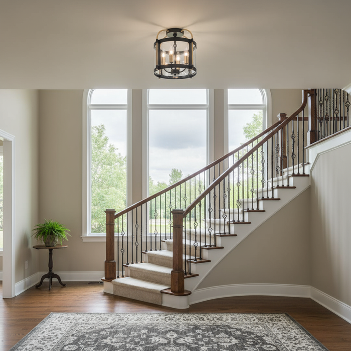 Bonita Four Light Flush Mount Black and Brushed Brass-Semi-Flush Mts.-Artcraft-Lighting Design Store