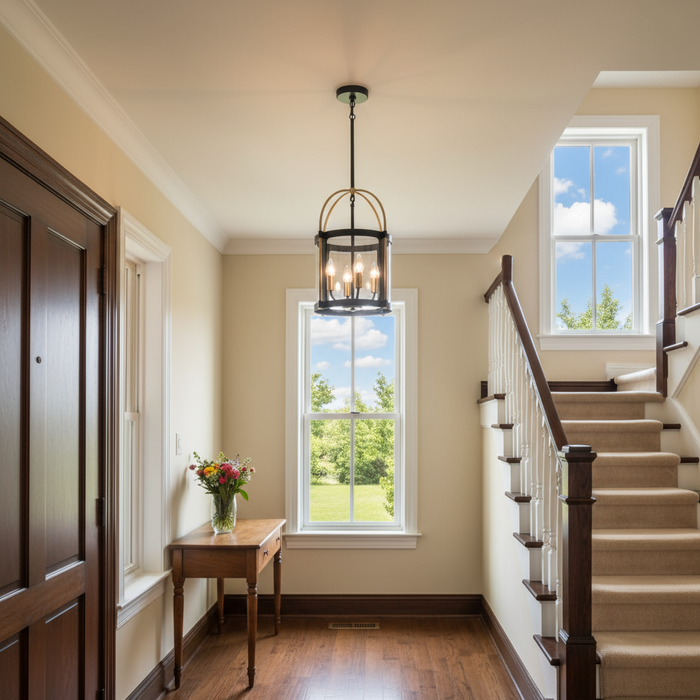 Bonita Four Light Pendant Black and Brushed Brass-Foyer/Hall Lanterns-Artcraft-Lighting Design Store