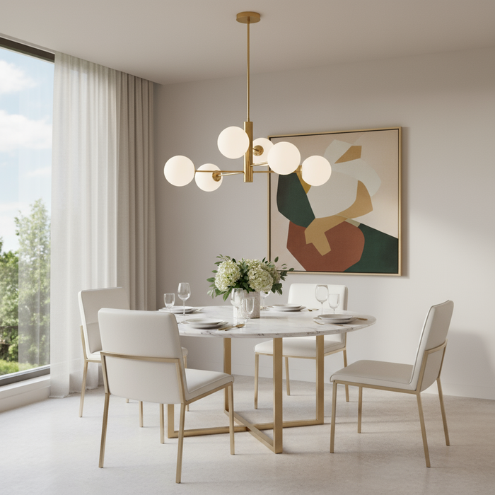 Aurelia Six Light Chandelier Brass-Mid. Chandeliers-Artcraft-Lighting Design Store