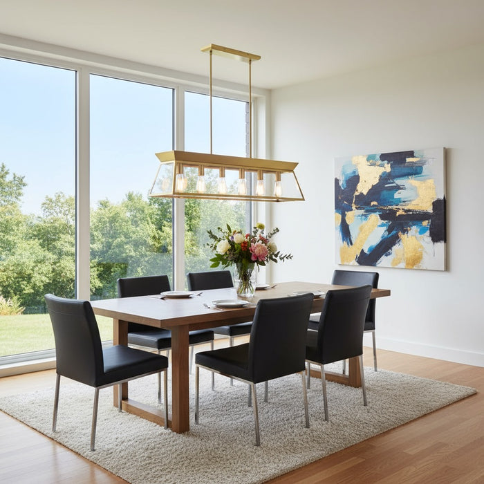 Lucian Six Light Island Chandelier Brushed Brass-Linear/Island-Artcraft-Lighting Design Store