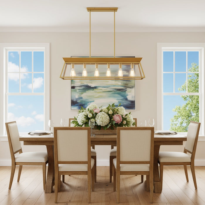Lucian Six Light Island Chandelier Brushed Brass-Linear/Island-Artcraft-Lighting Design Store