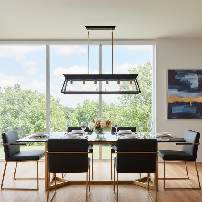 Lucian Six Light Island Chandelier Black and Brushed Brass-Linear/Island-Artcraft-Lighting Design Store