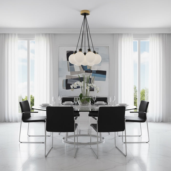 Gem Seven Light Pendant Black and Brushed Brass-Mini Chandeliers-Artcraft-Lighting Design Store