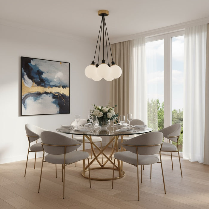 Gem Seven Light Pendant Black and Brushed Brass-Mini Chandeliers-Artcraft-Lighting Design Store