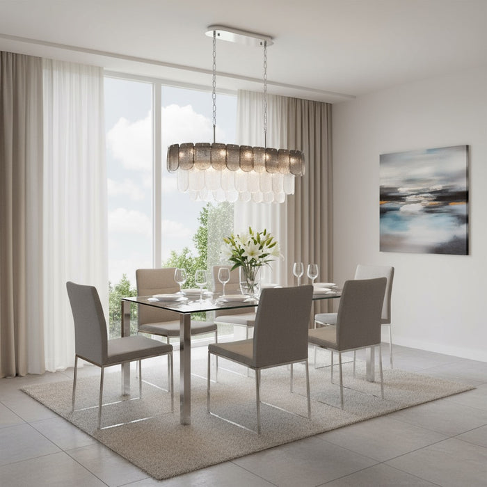 Bianca 12 Light Island Pendant Polished Nickel, Crystalline Smoke-Linear/Island-Artcraft-Lighting Design Store