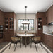 Modern kitchen with wooden cabinets, a round dining table, and chairs.