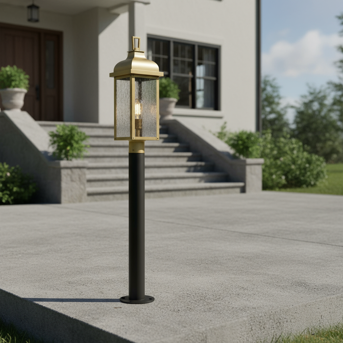 Madrid One Light Outdoor Post Mount Weathered Brass-Exterior-Artcraft-Lighting Design Store