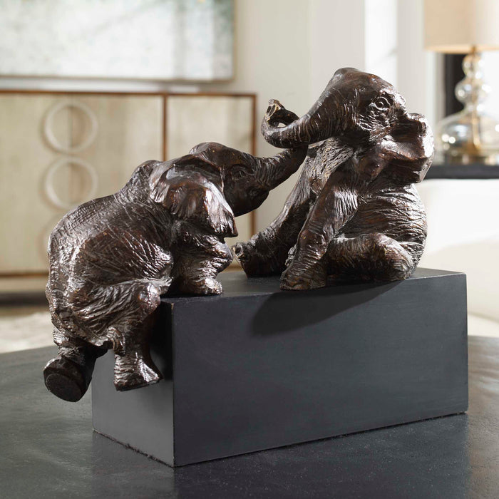 Playful Pachyderms Figurines Antique Bronze-Home Accents-Uttermost-Lighting Design Store