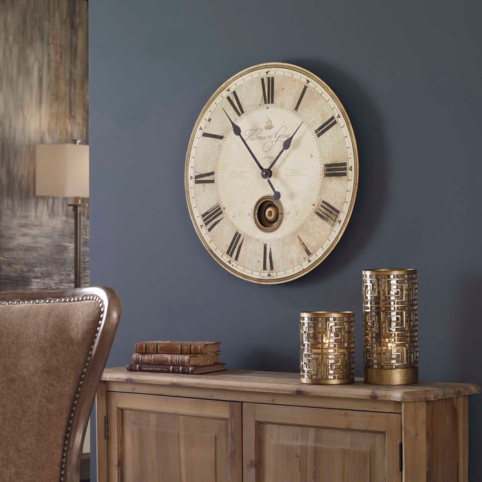 Harrison Gray Wall Clock Brass-Home Accents-Uttermost-Lighting Design Store