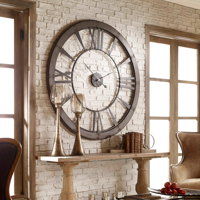 Ronan Wall Clock Dark Rustic Bronze w/Rust Gray-Home Accents-Uttermost-Lighting Design Store