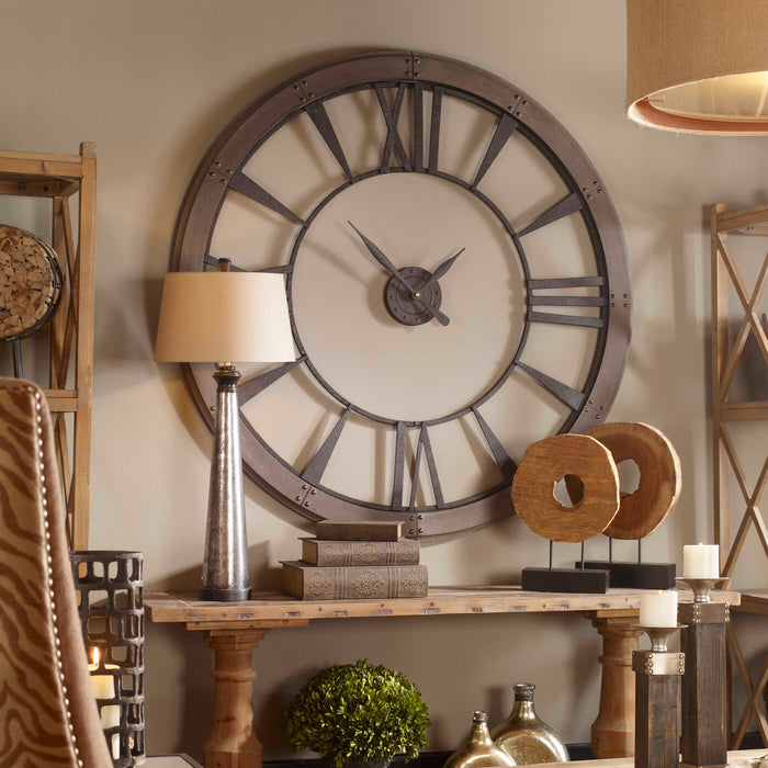 Ronan Wall Clock Dark Rustic Bronze w/Rust Gray-Home Accents-Uttermost-Lighting Design Store