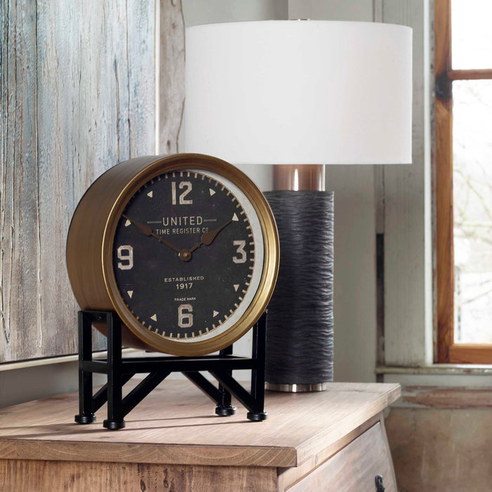 Shyam Table Clock Brass /Aged Black-Home Accents-Uttermost-Lighting Design Store