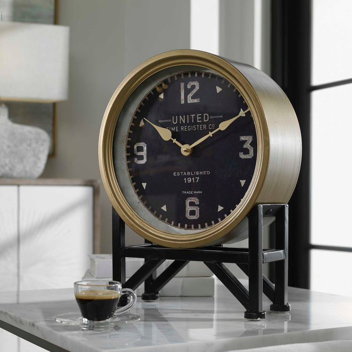 Shyam Table Clock Brass /Aged Black-Home Accents-Uttermost-Lighting Design Store