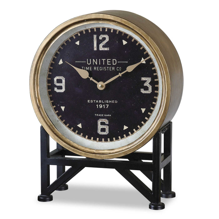 Shyam Table Clock Brass /Aged Black-Home Accents-Uttermost-Lighting Design Store