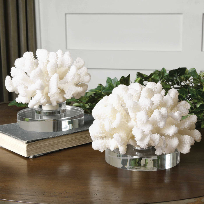 Hard Coral Sculpture, Set/2 Textured Cream-Home Accents-Uttermost-Lighting Design Store