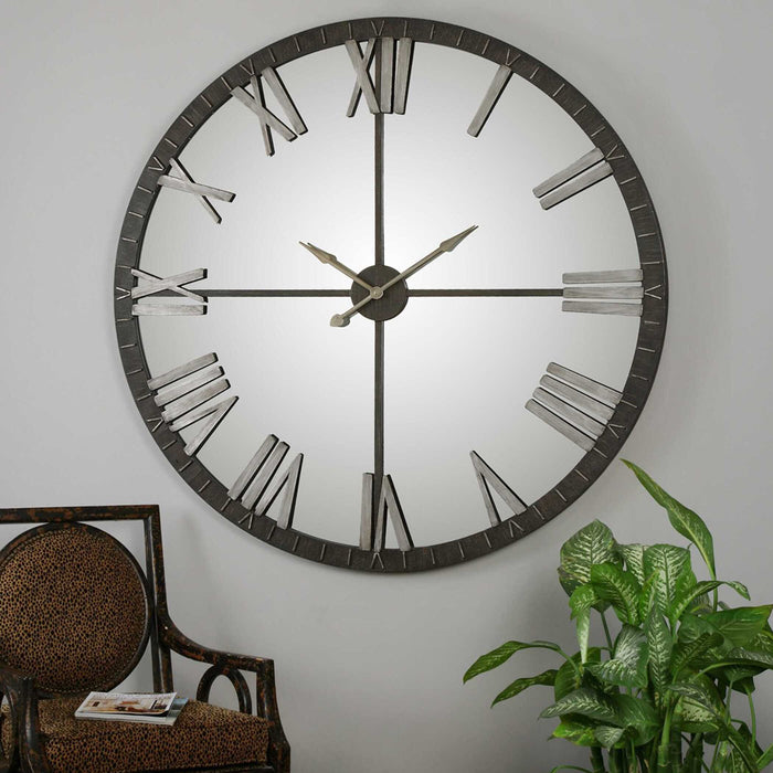 Amelie Wall Clock Rustic Bronze w/Silver Highlights-Home Accents-Uttermost-Lighting Design Store