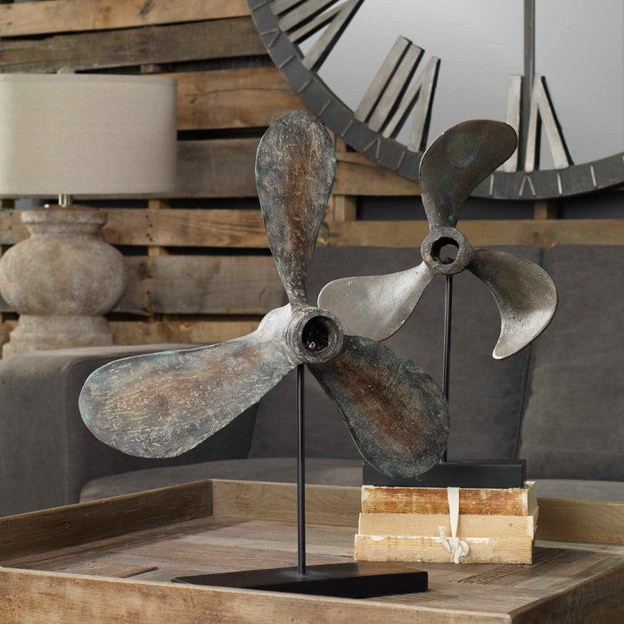 Propellers Sculpture, Set/2 Rust Brown w/Green-Home Accents-Uttermost-Lighting Design Store