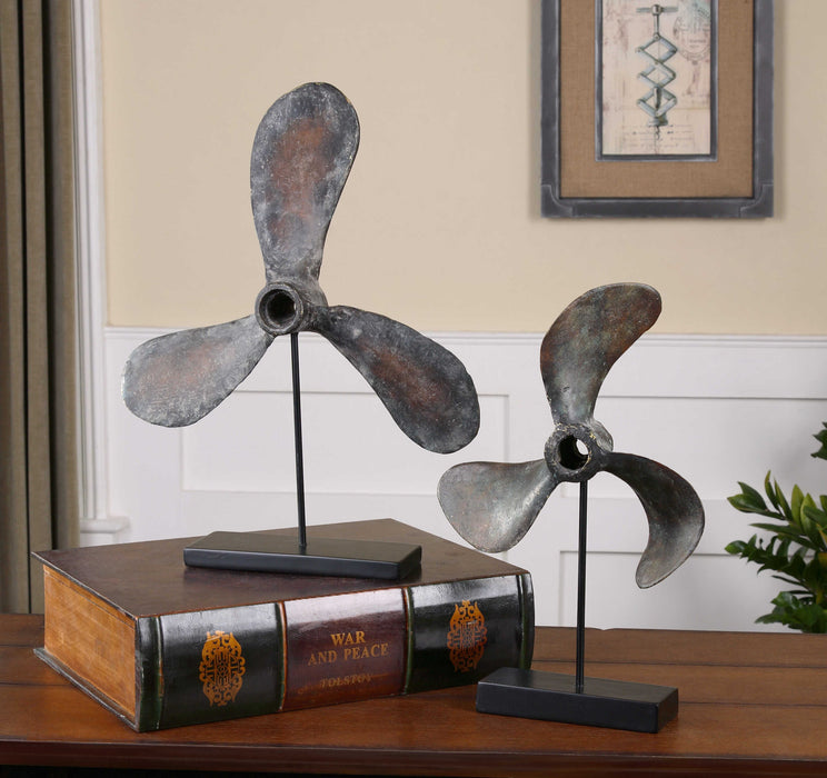 Propellers Sculpture, Set/2 Rust Brown w/Green-Home Accents-Uttermost-Lighting Design Store