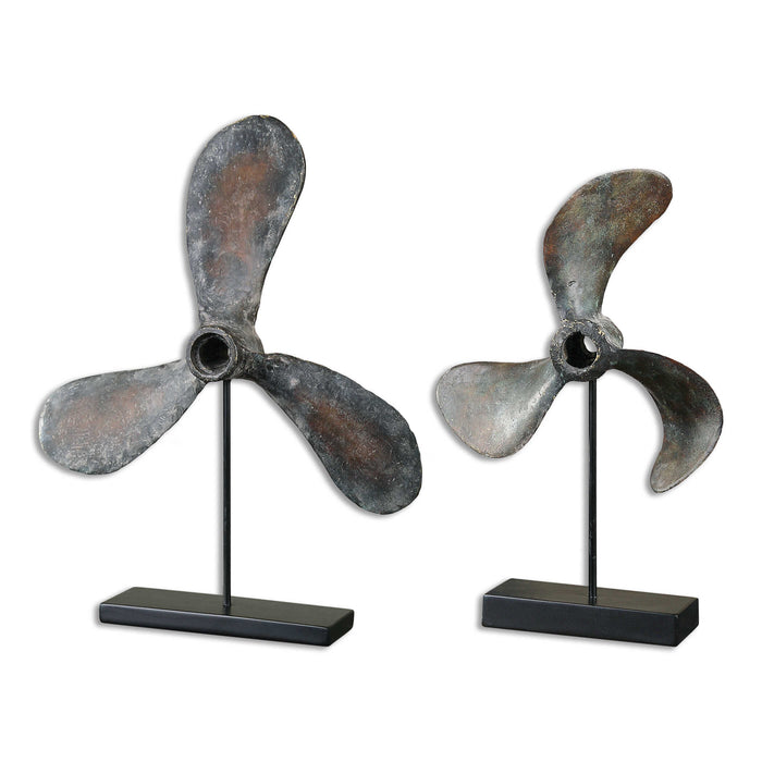 Propellers Sculpture, Set/2 Rust Brown w/Green-Home Accents-Uttermost-Lighting Design Store