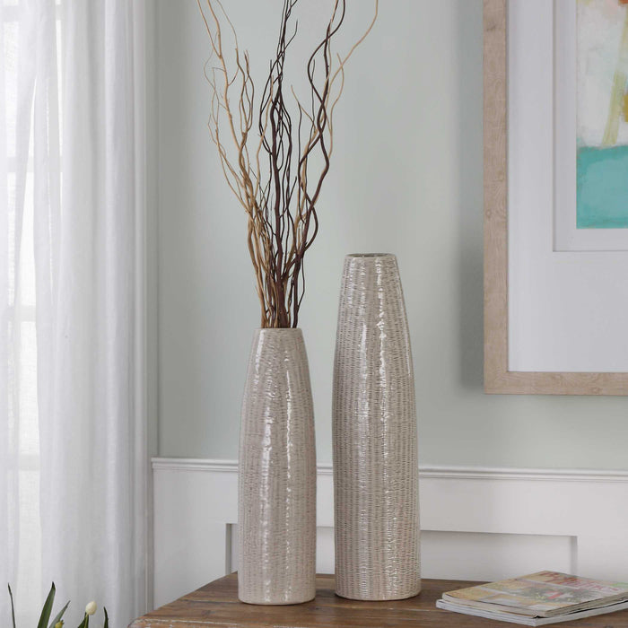 Sara Vases, S/2 Taupe Glaze w/Darker Brown-Home Accents-Uttermost-Lighting Design Store