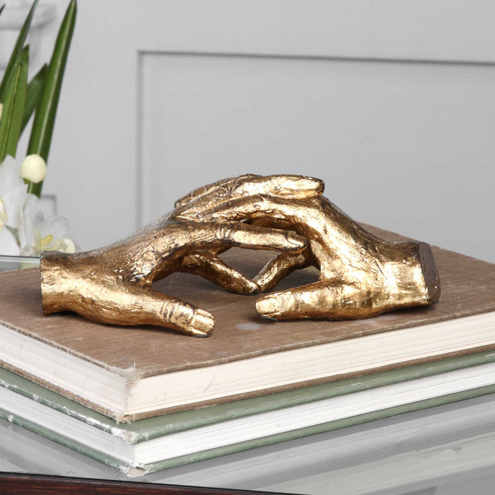 Hold My Hand Sculpture Antiqued, Gold Leaf-Home Accents-Uttermost-Lighting Design Store