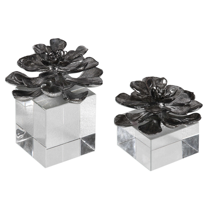 Indian Lotus Sculpture, Set/2 Silver-Home Accents-Uttermost-Lighting Design Store