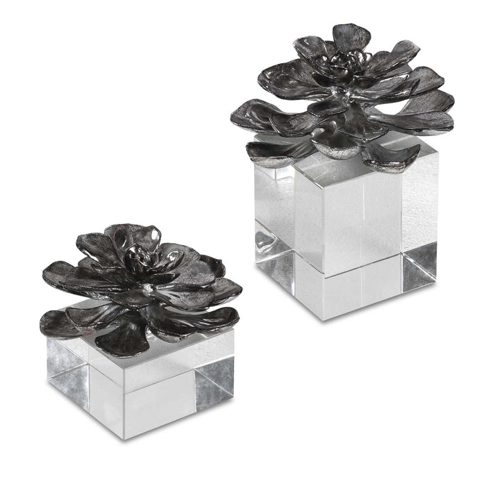 Indian Lotus Sculpture, Set/2 Silver-Home Accents-Uttermost-Lighting Design Store
