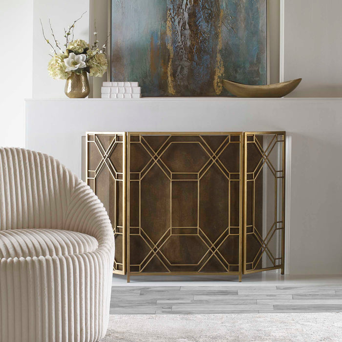 Rosen Fireplace Screen Antiqued Gold Leaf-Home Accents-Uttermost-Lighting Design Store