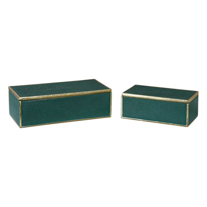 Karis Boxes S/2 Green w/Bright Gold Leaf-Home Accents-Uttermost-Lighting Design Store