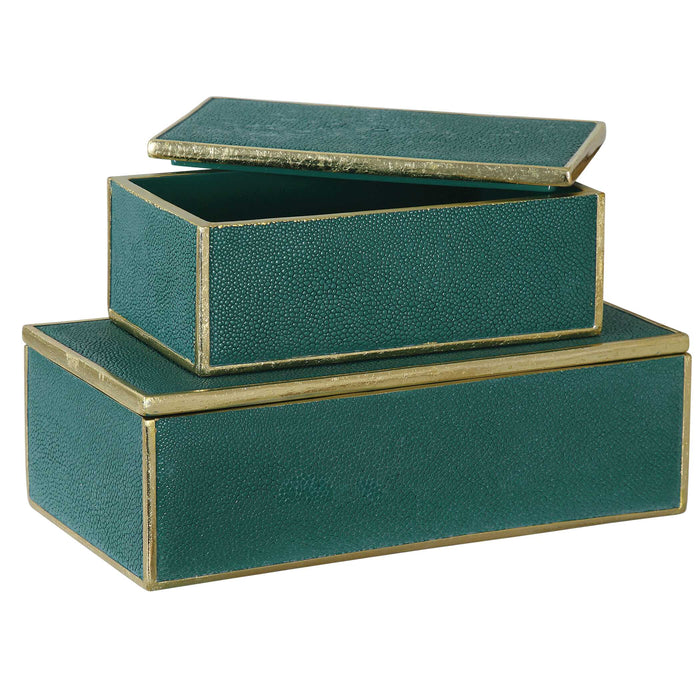 Karis Boxes S/2 Green w/Bright Gold Leaf-Home Accents-Uttermost-Lighting Design Store