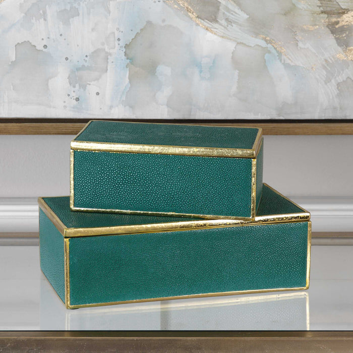 Karis Boxes S/2 Green w/Bright Gold Leaf-Home Accents-Uttermost-Lighting Design Store