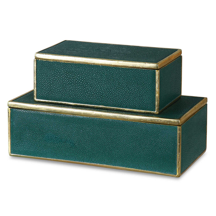 Karis Boxes S/2 Green w/Bright Gold Leaf-Home Accents-Uttermost-Lighting Design Store