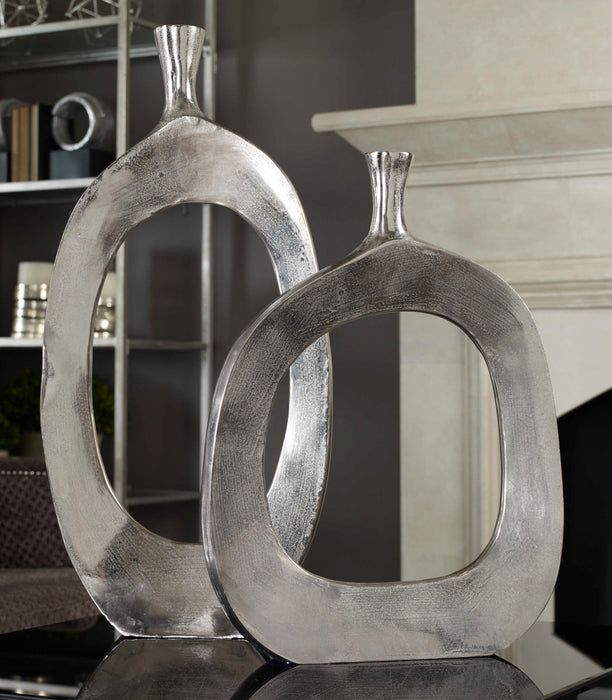 Cierra Vases, S/2 Textured Nickel-Home Accents-Uttermost-Lighting Design Store