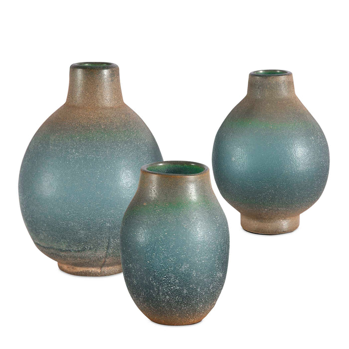 Mercede Vases, S/3 Blue-green w/Textured-Home Accents-Uttermost-Lighting Design Store