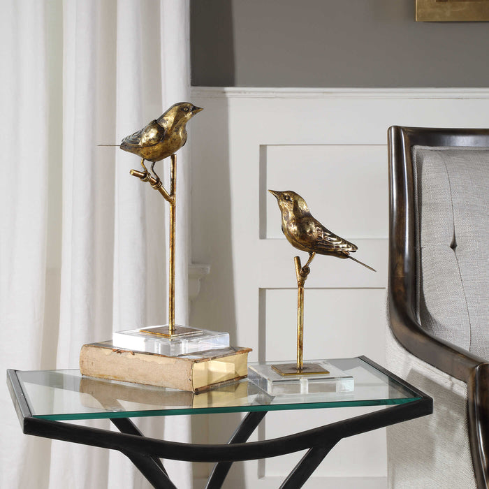 Passerines Sculpture, Set/2 Antiqued Gold Leaf-Home Accents-Uttermost-Lighting Design Store