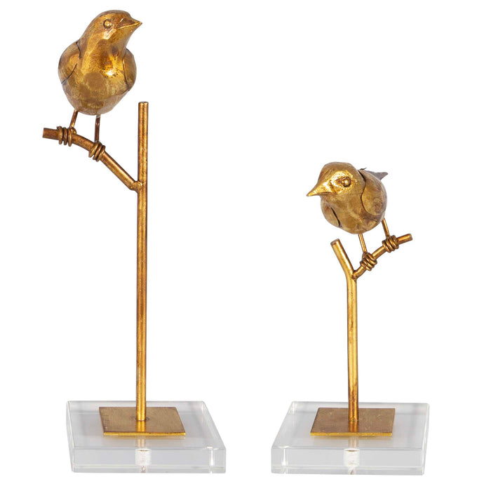 Passerines Sculpture, Set/2 Antiqued Gold Leaf-Home Accents-Uttermost-Lighting Design Store