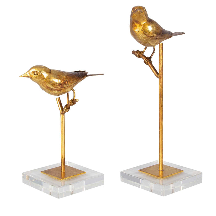 Passerines Sculpture, Set/2 Antiqued Gold Leaf-Home Accents-Uttermost-Lighting Design Store