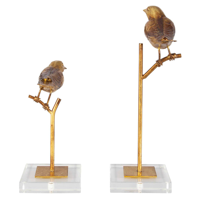 Passerines Sculpture, Set/2 Antiqued Gold Leaf-Home Accents-Uttermost-Lighting Design Store
