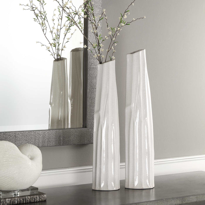 Kenley Vases, S/2 White-Home Accents-Uttermost-Lighting Design Store
