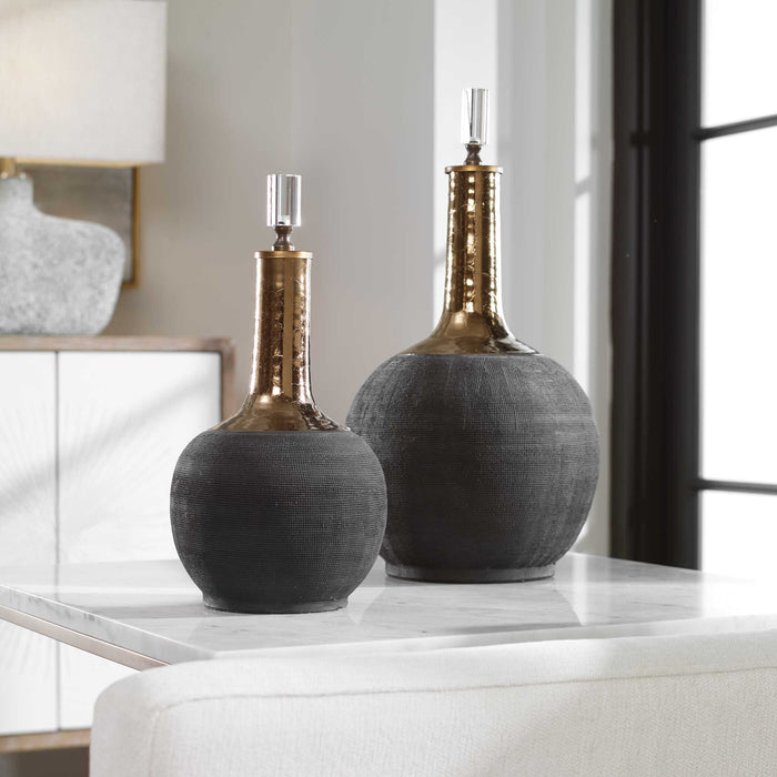 Arnav Bottles, S/2 Matte Black-Home Accents-Uttermost-Lighting Design Store