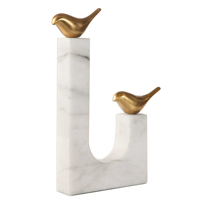 Songbirds Sculpture White Marble-Home Accents-Uttermost-Lighting Design Store