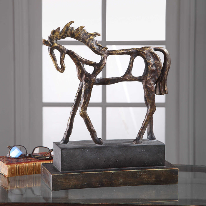 Titan Horse Sculpture Antiqued Bronze With Dark Brown-Home Accents-Uttermost-Lighting Design Store