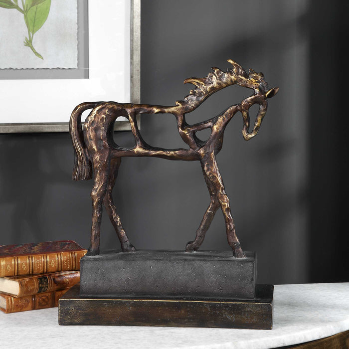 Titan Horse Sculpture Antiqued Bronze With Dark Brown-Home Accents-Uttermost-Lighting Design Store