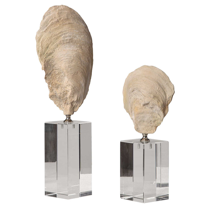 Oyster Sculpture, Set/2 Aged Ivory-Home Accents-Uttermost-Lighting Design Store