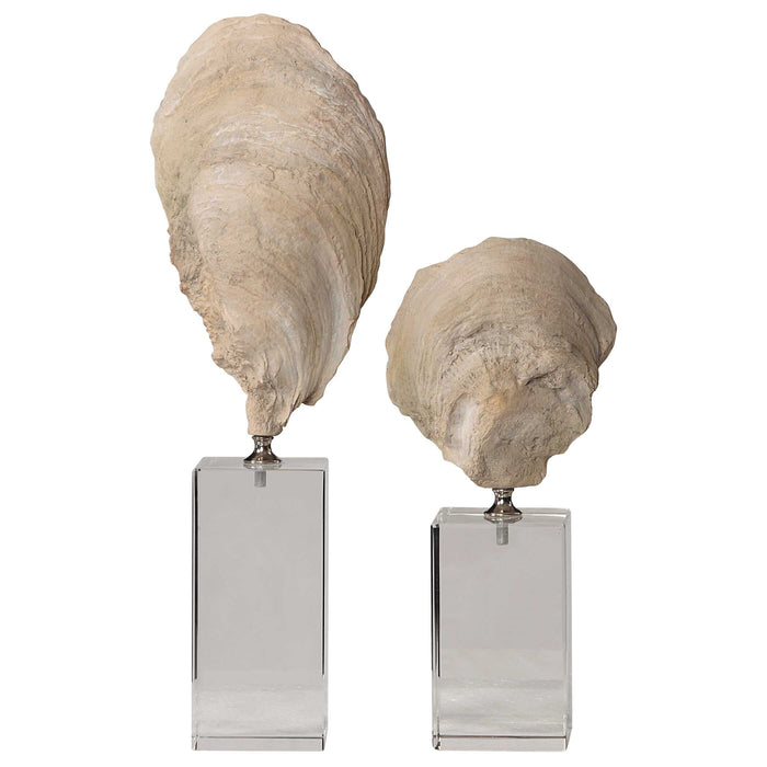 Oyster Sculpture, Set/2 Aged Ivory-Home Accents-Uttermost-Lighting Design Store