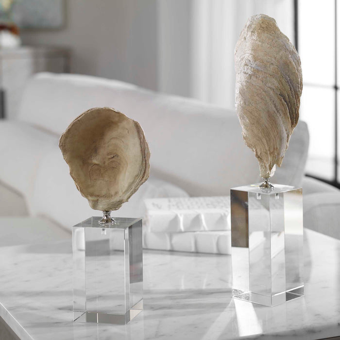 Oyster Sculpture, Set/2 Aged Ivory-Home Accents-Uttermost-Lighting Design Store