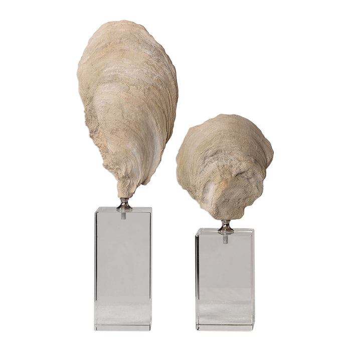 Oyster Sculpture, Set/2 Aged Ivory-Home Accents-Uttermost-Lighting Design Store