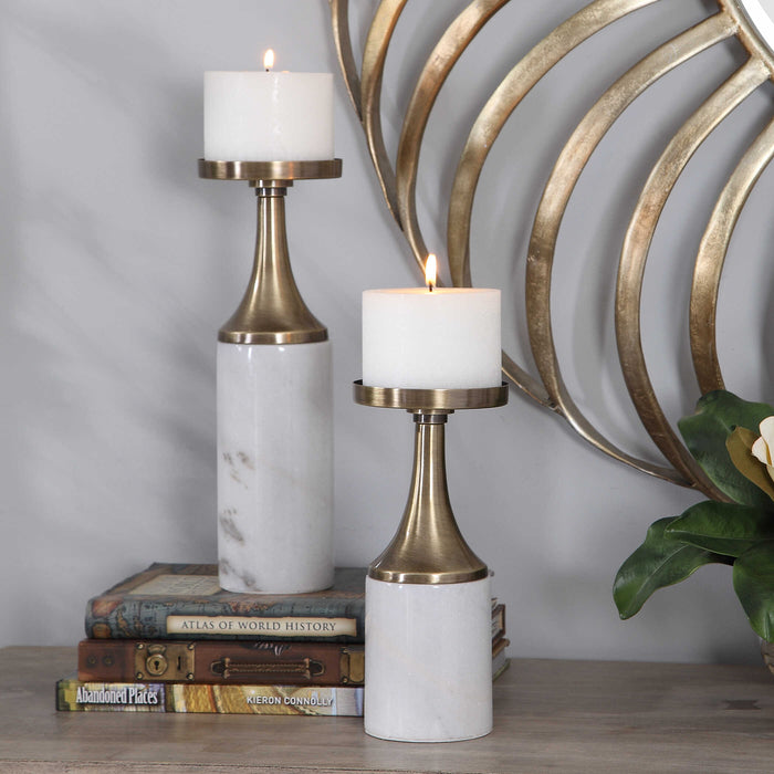 Castiel Candleholders, Set/2 Antique Brushed Brass-Home Accents-Uttermost-Lighting Design Store