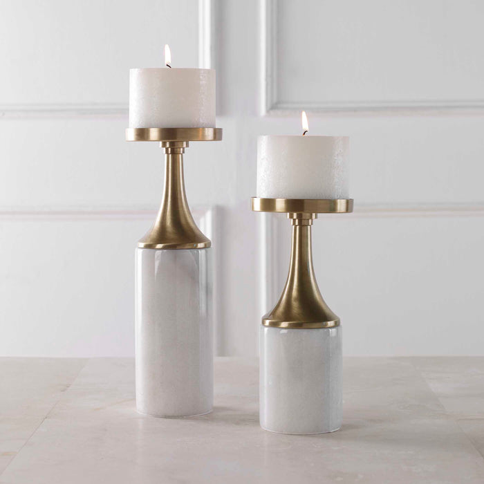 Castiel Candleholders, Set/2 Antique Brushed Brass-Home Accents-Uttermost-Lighting Design Store